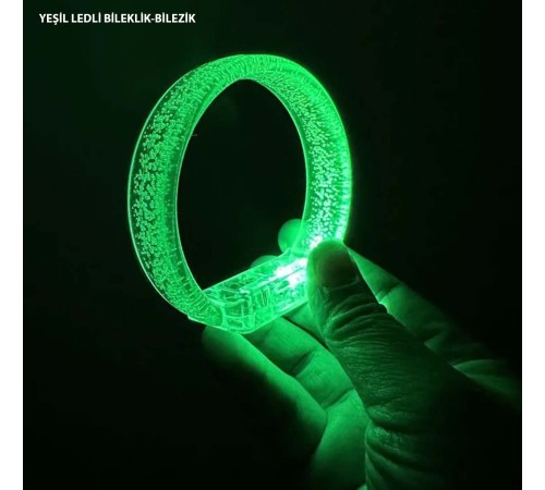 Yeşil Led Işıklı Baskı Yapılabilen Pilli Bileklik Bilezik 1,5 cm Genişlik