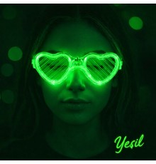 Yeşil LED Işıklı Kalp Gözlük – 3 Modlu Parti & Glow Gözlüğü