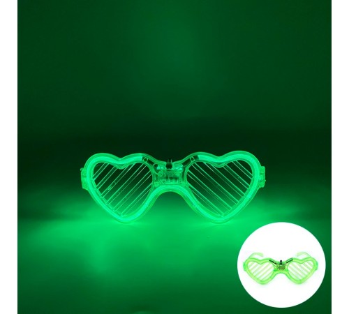 Yeşil LED Işıklı Kalp Gözlük – 3 Modlu Parti & Glow Gözlüğü
