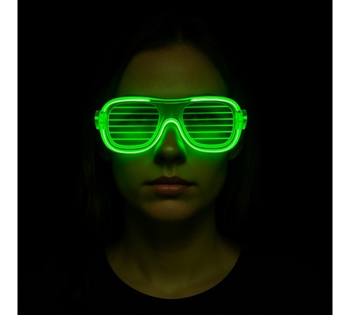 Yeşil LED Işıklı Parti Gözlüğü – Neon Glow Şerit Gözlük 3 Modlu