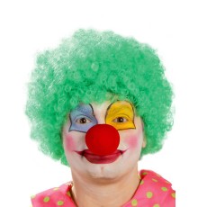 Yeşil Renk Kıvırcık Afro Bonus Peruk Takma Saç ve Kırmızı Burun Seti