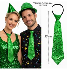 Yeşil Renk Pul Payetli Işıltılı Parti Kravatı 33 cm