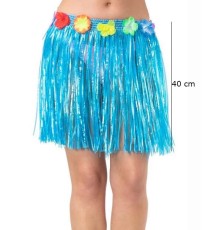 Yetişkin ve Çocuk Uyumlu Mavi Renk Püsküllü Hawaii Luau Hula Etek 40 cm