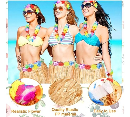Yetişkin ve Çocuk Uyumlu Saman Renk Hawaii Luau Hula Etek 40 cm 12 Adet