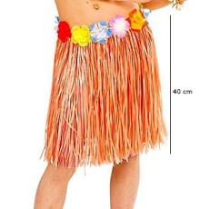 Yetişkin ve Çocuk Uyumlu Turuncu Renk Püsküllü Hawaii Luau Hula Etek 40 cm