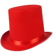 Yetişkinler İçin Kırmızı Renk Ringmaster Sihirbaz Şapkası Fötr Şapka 15 cm