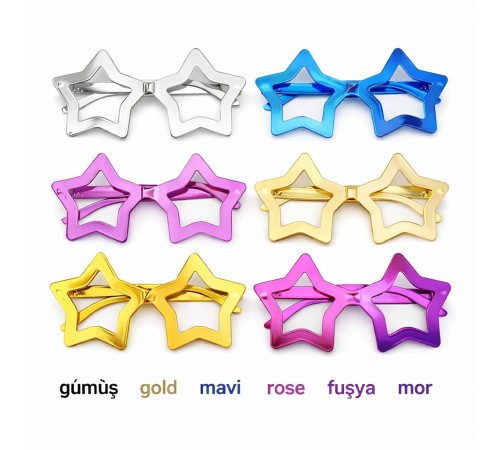 Yıldız Şekilli Parti Gözlüğü 12 Adet – 6 Renk ( Camsız )