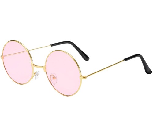 Yuvarlak Cam John Lennon Tarzı Hippi Gold Çerçeveli Pembe Gözlük