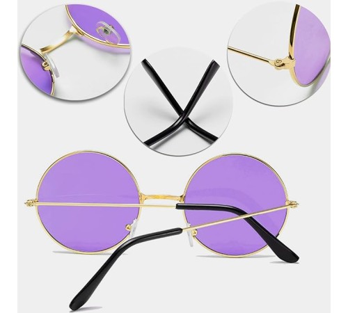 Yuvarlak Cam John Lennon Tarzı Gold Çerçeveli Mor Gözlük