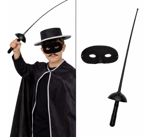 Zorro Kostüm Plastik Aksesuar Seti – Maske ve Kılıç (67 cm)