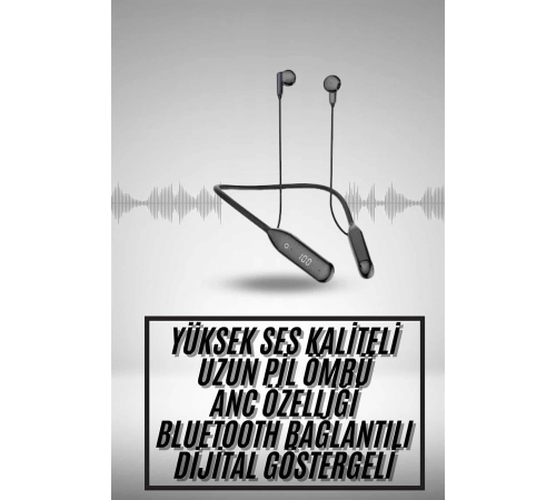 100 Saat Kablolu Boyun Askılı Dijital Göstergeli Bluetooth Kulaklık