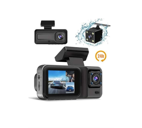 1080P 3 Lensli WİFİ Araç İçi Kameralı Ekran DVR Kaydedici Gece Görüşlü
