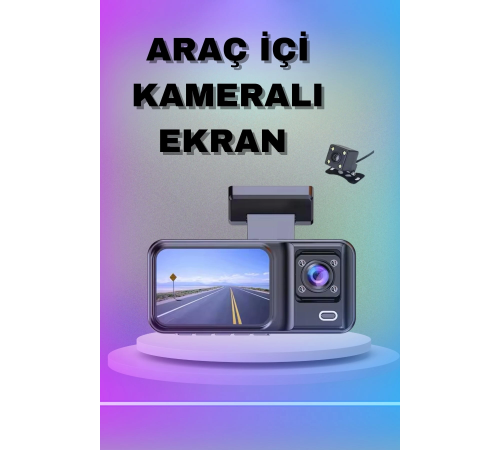 1080P 3 Lensli WİFİ Araç İçi Kameralı Ekran DVR Kaydedici Gece Görüşlü