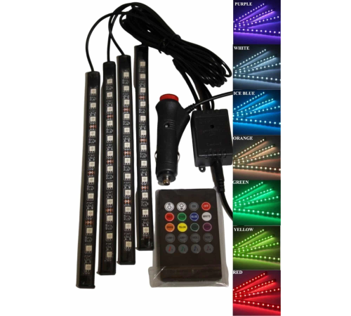 12'Lİ Şerit Led Işık RGB Sese ve Müziğe Duyarlı Araç İçi Ayak Altı