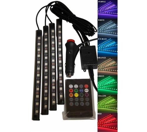 12'Lİ Şerit Led Işık RGB Sese ve Müziğe Duyarlı Araç İçi Ayak Altı
