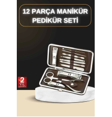 12 Parça Manikür Pedikür Seti Özel Deri Çanta El Ayak Bakımı Akne ve Sivilce Temizleme