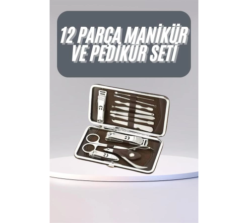 12 Parça Manikür Pedikür Seti Tırnak Bakımı Nasır Temizleme El Ayak Bakımı