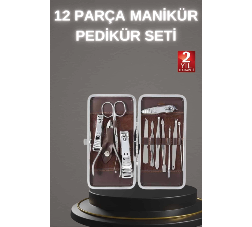 12 Parça Paslanmaz Çelik Kompakt ve Taşınabilir Manikür Makası Tırnak Makası