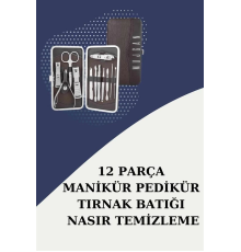 12 Parça Paslanmaz Çelik Kompakt ve Taşınabilir Manikür Makası Tırnak Makası