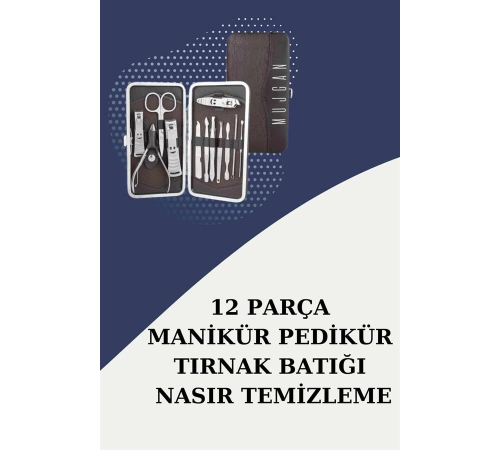 12 Parça Paslanmaz Çelik Kompakt ve Taşınabilir Manikür Makası Tırnak Makası