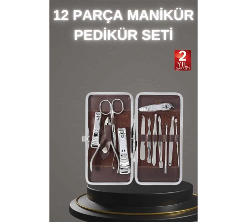 12 Parça Paslanmaz Çelik Kompakt ve Taşınabilir Manikür Makası Tırnak Makası