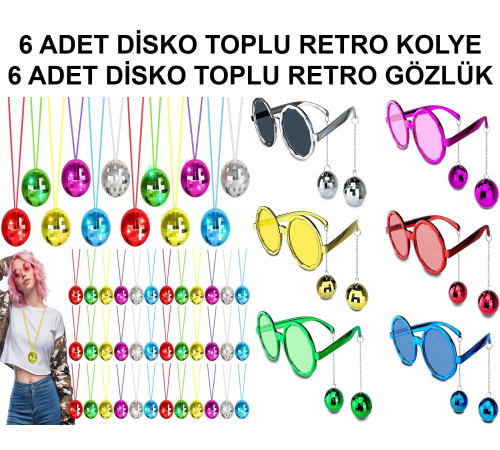12 Parça Renkli Disko Toplu Retro Parti Seti – 6 Kolye + 6 Gözlük 12 Parça Renkli Disko Toplu Retro Parti Seti – 6 Kolye + 6 Gözlük