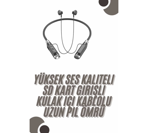 120 Saat Bluetooth Kulaklık Kablolu Boyun Askılı SD Kart Girişli ANC Özellikli