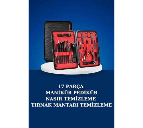 17 Parça Manikür Seti Taşınabilir Özel Çantalı El ve Ayak Bakımı Tırnak Batığı Temizleme