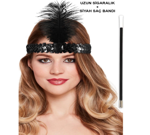 192039ler Gatsby Aksesuar Seti – Siyah Charleston Saç Bandı Lık 192039ler Gatsby Aksesuar Seti – Siyah Charleston Saç Bandı Lık