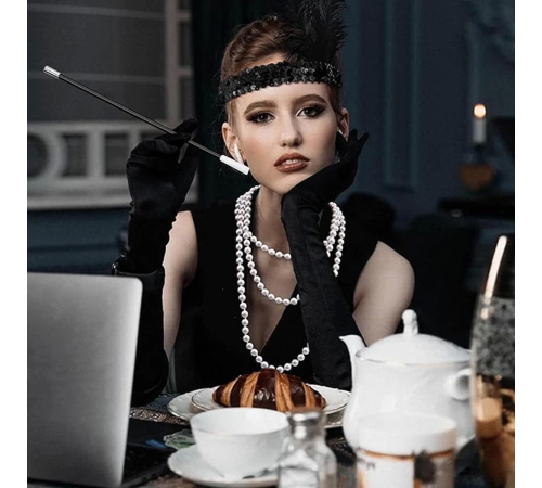 192039ler Gatsby Aksesuar Seti – Siyah Charleston Saç Bandı, Uzun Eldiven Lık 192039ler Gatsby Aksesuar Seti – Siyah Charleston Saç Bandı, Uzun Eldiven Lık