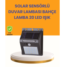 20 LED Güneş Enerjili Hareket Sensörlü Dış Mekan Duvar Lambası