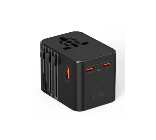 25w Evrensel Seyahat Adaptörü, Eu/us/uk/au Priz Dönüştürücü, 1x Usb, 2x Type-c Hızlı Şarj