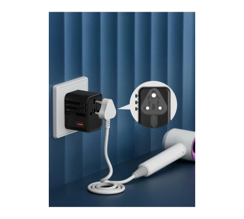 25w Evrensel Seyahat Adaptörü, Eu/us/uk/au Priz Dönüştürücü, 1x Usb, 2x Type-c Hızlı Şarj