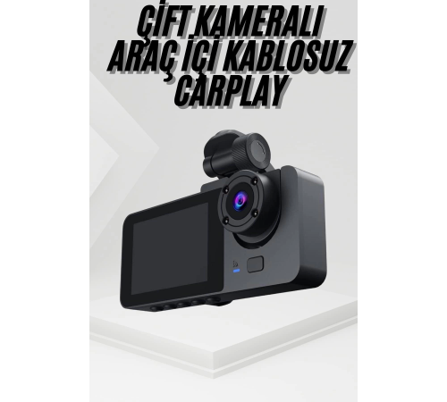 3 Kameralı 2 İnç 1080P Araç İçi Kamera Sürüş Kamerası CarPlay