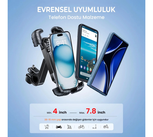 360° Derece Ayarlanabilen Gidon Bağlantılı Bisiklet Motosiklet İçin Abs 4-7.8″ İnç Telefon Tutucu 360° Derece Ayarlanabilen Gidon Bağlantılı Bisiklet Motosiklet İçin Abs 4-7.8″ İnç Telefon Tutucu