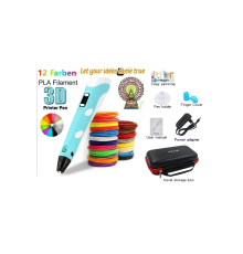 3d Pen Üç Boyutlu Yazıcı Kalem Printer (12 Adet 3 Metre Filament -36 Metre Led Ekranlı Adatörlü