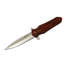 4-11 Kahverengi Kamp Çakı 21cm- Yarı Otomatik, Kemerlikli, Ahşap Sap