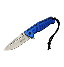 4-13-1 Mavi Kamp Çakı 19,5cm - Yarı Otomatik, Kemerlikli, İpli, Oluklu