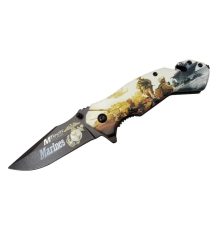 4 23 2 Marines Kurtarma / Kamp Çakı 20cm - Yarı Otomatik, Kemerlikli, Cam Kırma Ve İp Kesme Aparatlı