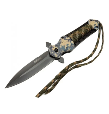 4262 Kamuflaj Kamp Çakı 21cm - Yarı Otomatik, İpli, Kemerlikli