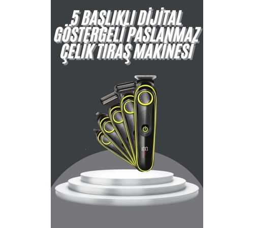 5 Başlıklı Şarjlı Tıraş Makinesi Led Ekran Saç Sakal Ense Tıraşına Uygun Bakım Seti 5 Başlıklı Şarjlı Tıraş Makinesi Led Ekran Saç Sakal Ense Tıraşına Uygun Bakım Seti