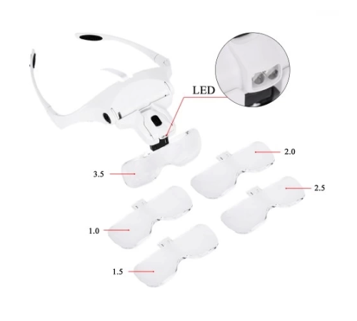 5 Lens 1.0x3.5x, 2led Işıklı  Ile Ayarlanabilir Gözlük Büyüteç9892b2