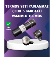 500 ml Isı Korumalı Çelik Termos ve Bardak Seti | Silikon Tabanlı, Şık ve Pratik