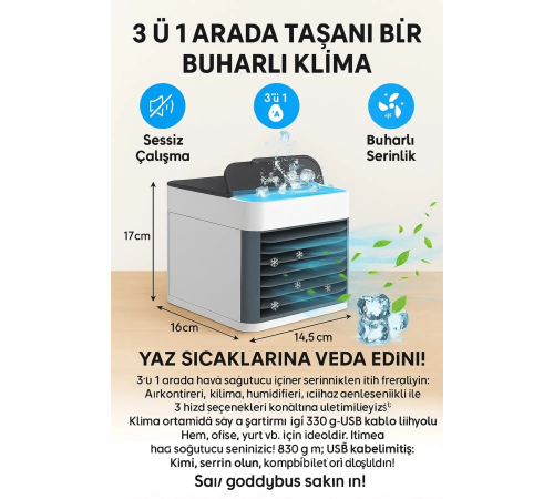 500 Ml Masa Üstü Mini Klima Soğutucu Hava Nemlendirici
