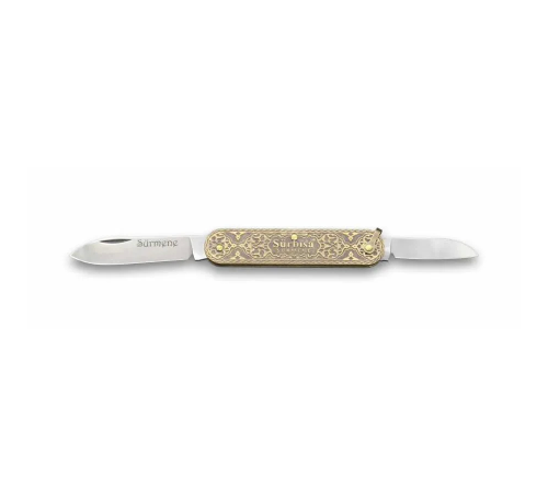 61804 Pirinç İşlemeli Sürmene Çakısı 5,5 / 3,5 Cm - Çift Bıçaklı