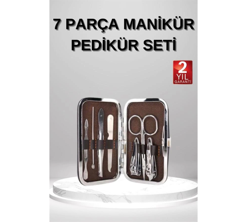 7 Parça Manikür Pedikür Seti El Ayak Bakımı Çantalı Paslanmaz Çelik