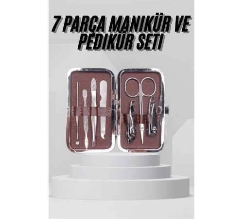 7 Parça Paslanmaz Çelik Manikür ve Pedikür Seti Çantalı Profesyonel