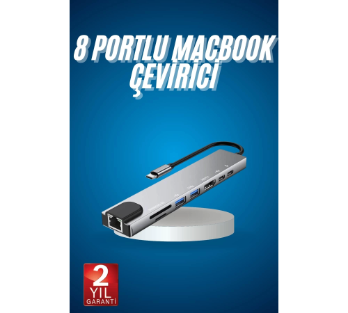8 Port Çoklayıcı Macbook Ile Uyumlu Çoğaltıcı Type-C dönüştürücü TF SD kart