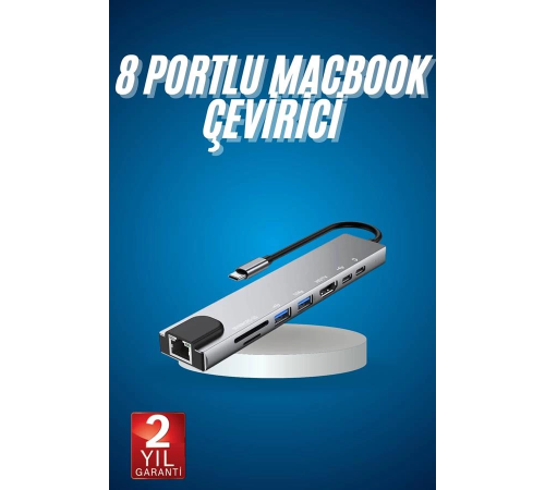 8 Port Çoklayıcı Macbook Ile Uyumlu Çoğaltıcı Type-C dönüştürücü TF SD kart