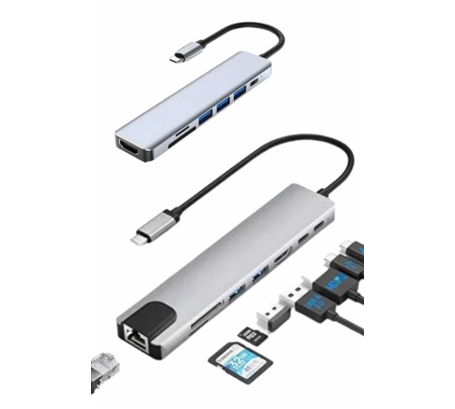 8 Port Çoklayıcı Macbook Ile Uyumlu Çoğaltıcı Type-C dönüştürücü TF SD kart